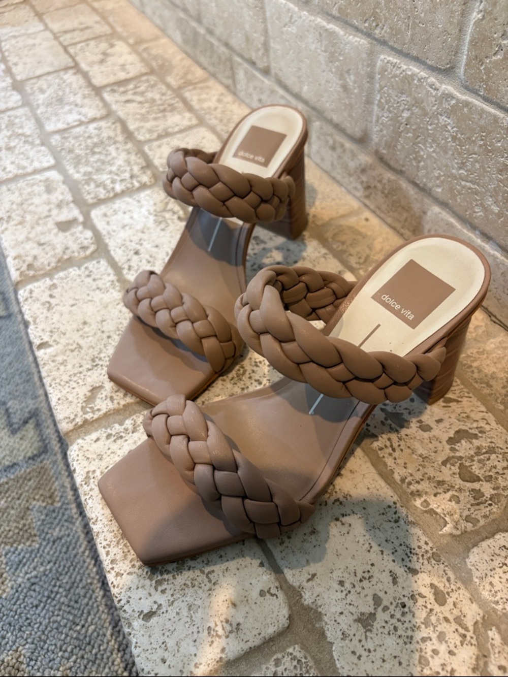 Dolce Vita Braided Double-Strap Block Heel Sandals — cafe/taupe
